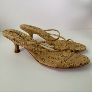 Schutz Evenise Strappy Kitten-Heel Cork Sandals Size 8.5B